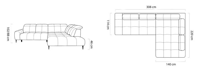Sedacia súprava MIST L – rozmery 308 x 220 cm, výška 102/88 cm, sed 46 cm